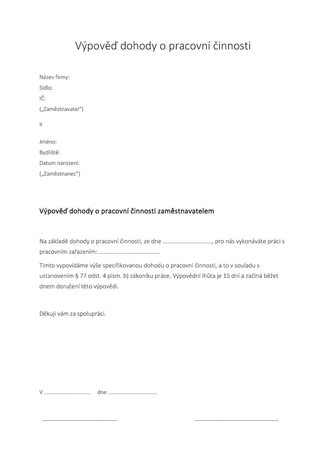 Vzor ukonen dohody o pracovn innosti 2025