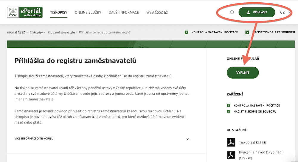 Přihláška do registru zaměstnavatelů návod