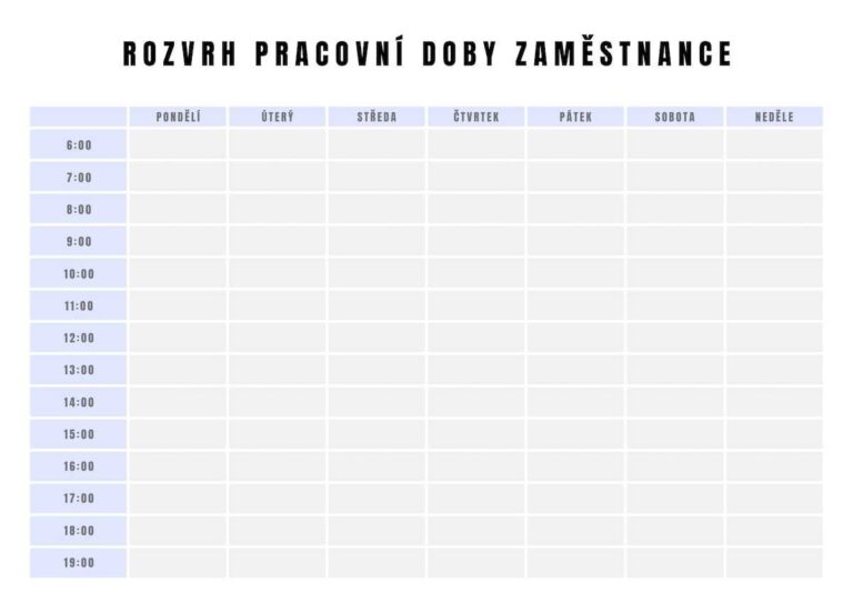 rozvrh pracovní doby dpp dpč zaměstnance